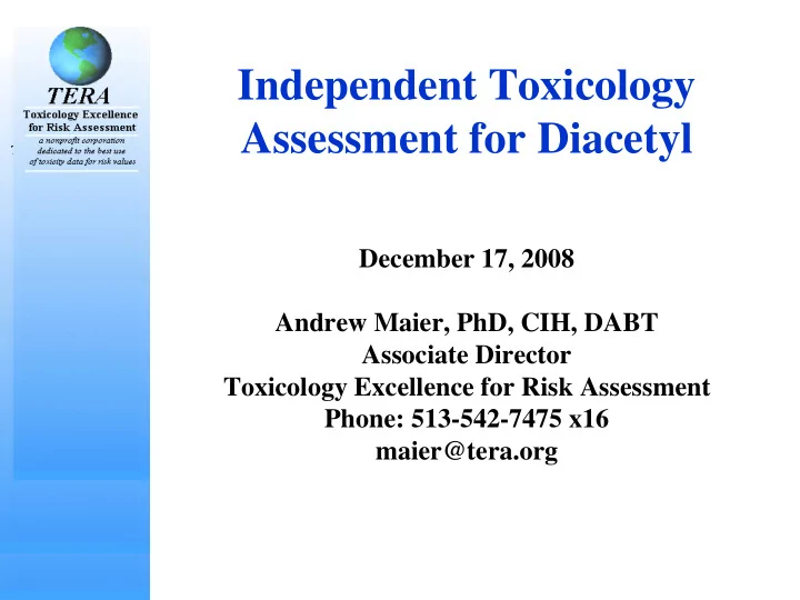 independent toxicology assessment for diacetyl