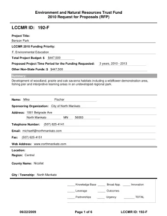 LCCMR ID: 192-F  Project Title:  Benson Park  LCCMR 2010 Funding Priority:  F. Environmental