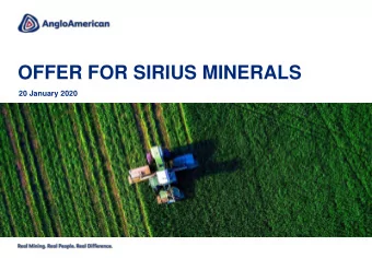 OFFER FOR SIRIUS MINERALS  20 January 2020  CAUTIONARY STATEMENT  NOT FOR RELEASE, PRESENTATION,