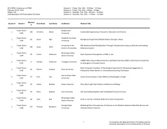 Abstract Session # Room # First Name Last Name  Institution Abstract Title  # Tower Room Binghamton
