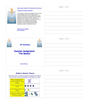 Summer Assignment  &quot;The Basics&quot;  www.njctl.org  Slide 3 / 104  Dalton's Atomic Theory  By