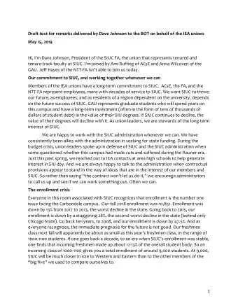 Draft text for remarks delivered by Dave Johnson to the BOT on behalf of the IEA unions  May 15,