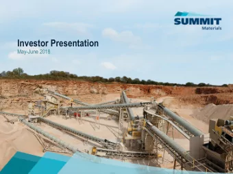 Investor Presentation  May-June 2018  Legal Disclaimer  Forward-Looking Statements This