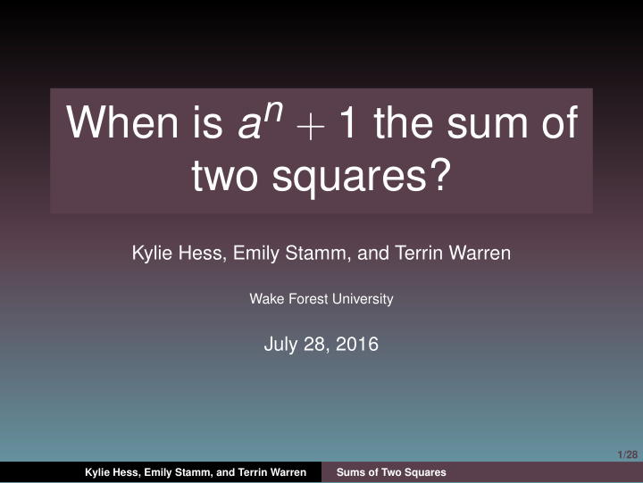 when is a n 1 the sum of two squares