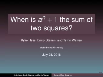When is a n + 1 the sum of  two squares?  Kylie Hess, Emily Stamm, and Terrin Warren  Wake Forest