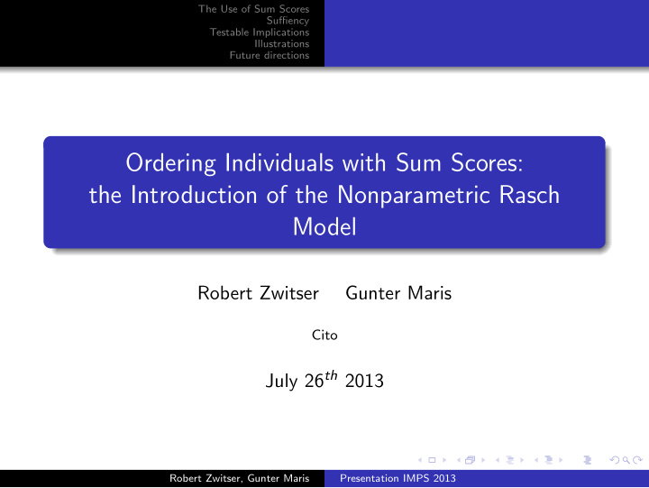ordering individuals with sum scores the introduction of