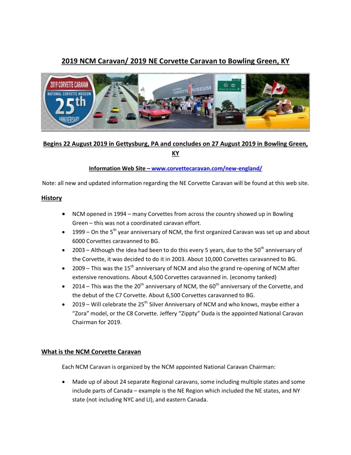 2019 ncm caravan 2019 ne corvette caravan to bowling
