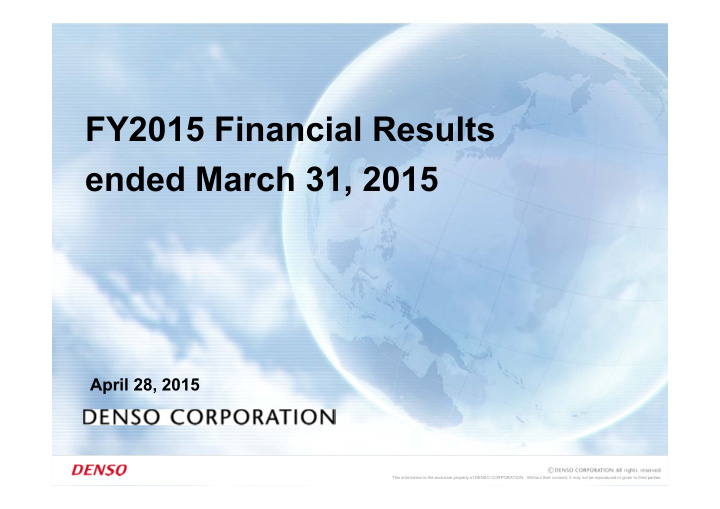 fy2015 financial results ended march 31 2015