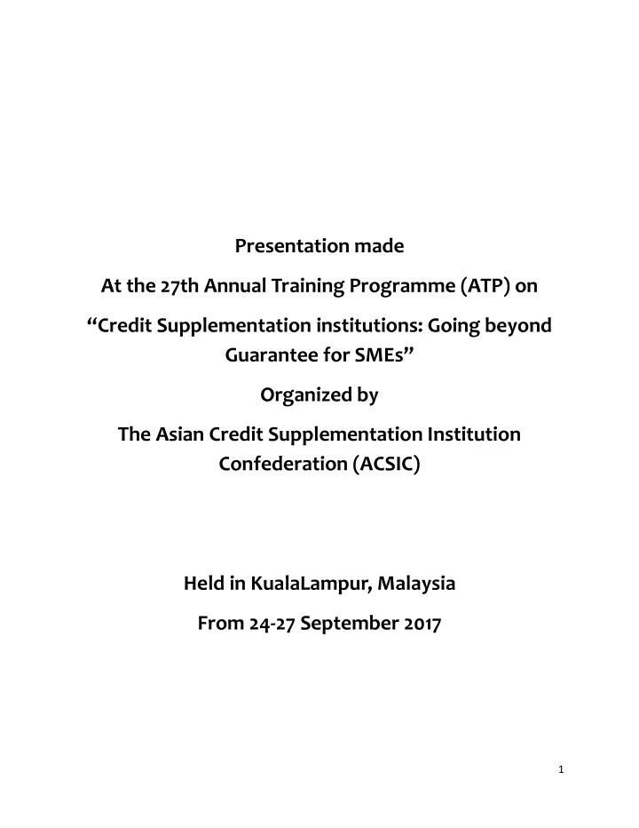 presentation made at the 27th annual training programme