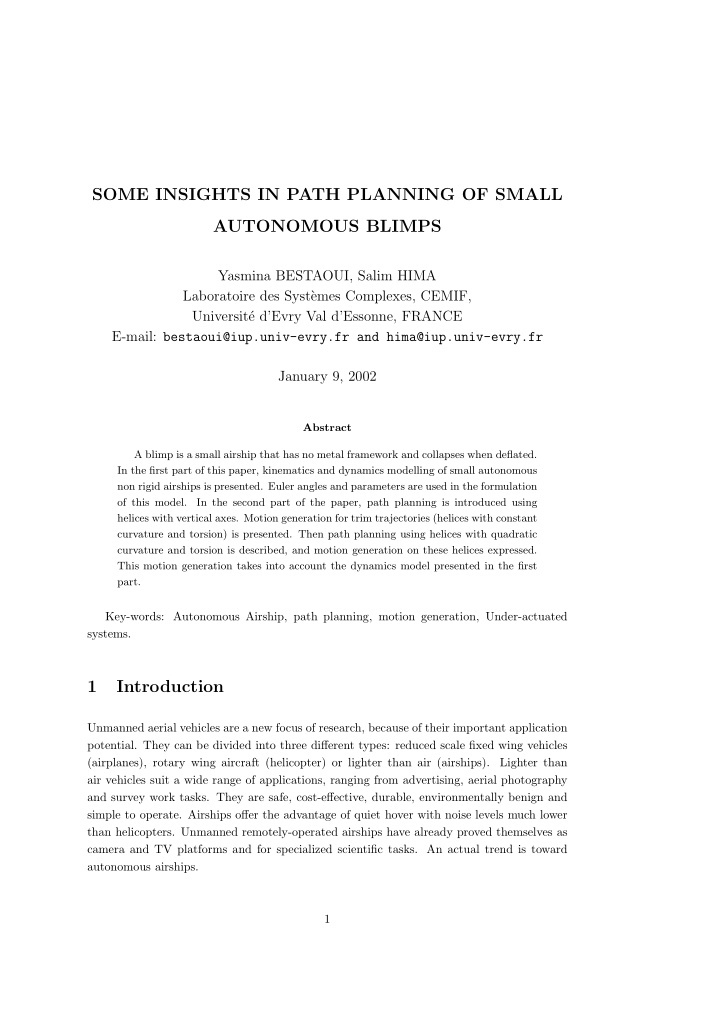 some insights in path planning of small autonomous blimps