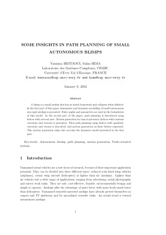 SOME INSIGHTS IN PATH PLANNING OF SMALL  AUTONOMOUS BLIMPS  Yasmina BESTAOUI, Salim HIMA