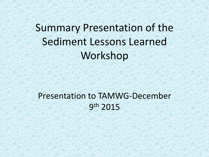 summary presentation of the