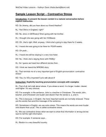 Sample Lesson Script  Contrastive Stress  Introduction: to present the lesson content in a