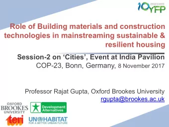 Role of Building materials and construction  technologies in mainstreaming sustainable &amp;