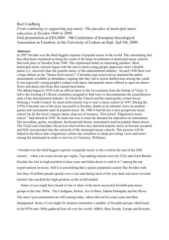 Boel Lindberg  From combating to supporting pop music. The paradox of municipal music  education in