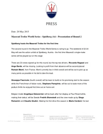 Date: 20 May 2015  Maserati Trofeo World Series - Spielberg (At) - Presentation of Round 2
