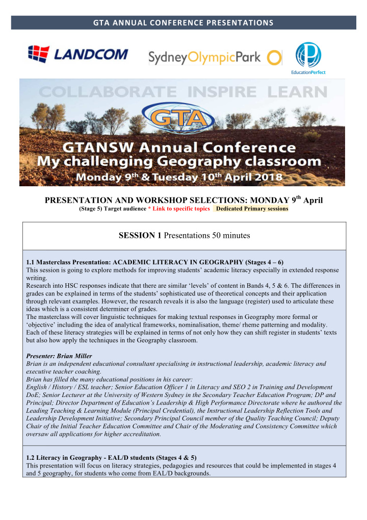 gta annual conference presentations