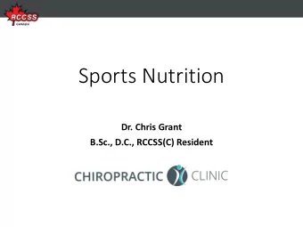 Sports Nutrition  Dr. Chris Grant  B.Sc., D.C., RCCSS(C) Resident  Reputable Resources  Journal