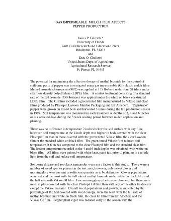 GAS IMPERMEABLE  MULCH  FILM AFFECTS  PEPPER PRODUCTION  James P. Gilreath *  University of Florida