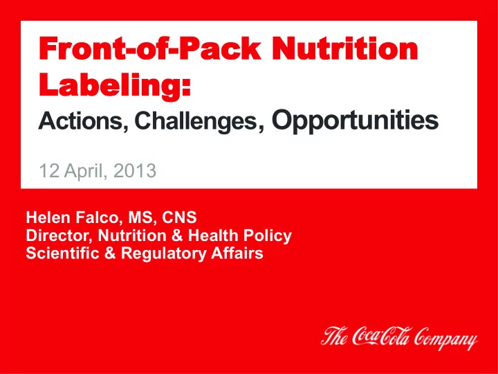 front o of pack nutrition labeli ling