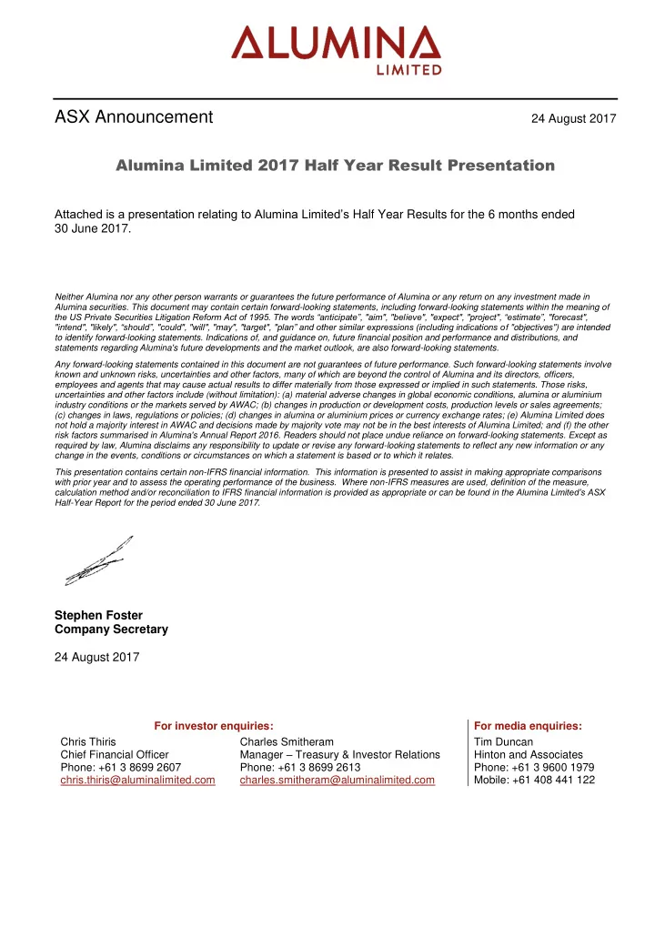 2017 half year results