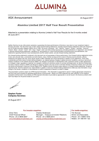 2017 Half-Year Results  Mike Ferraro, Chief Executive Officer  Chris Thiris, Chief Financial