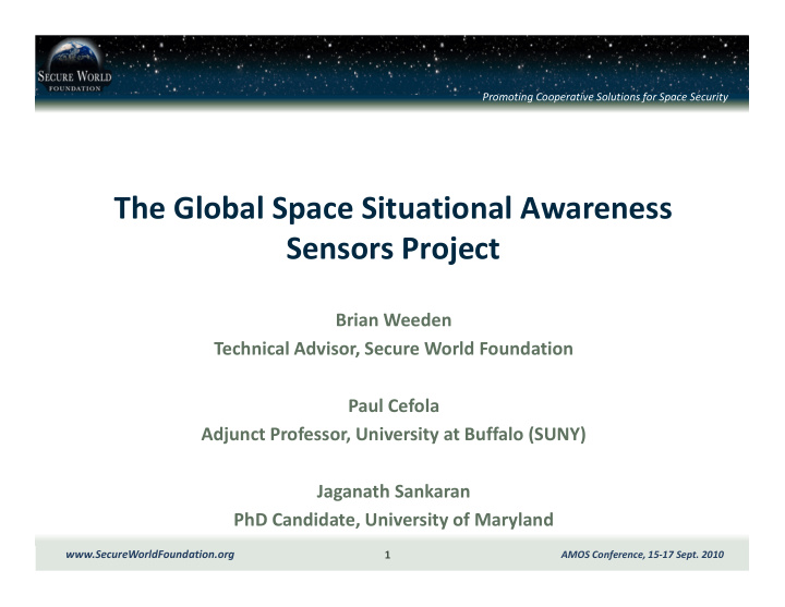the global space situational awareness sensors project