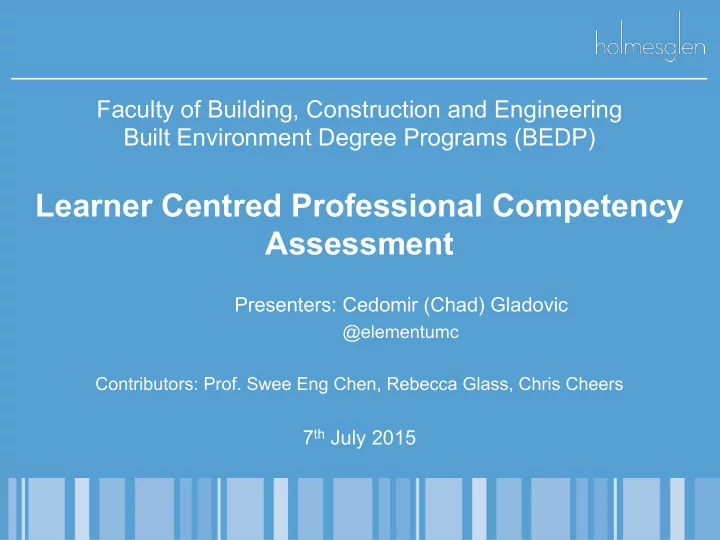 learner centred professional competency assessment