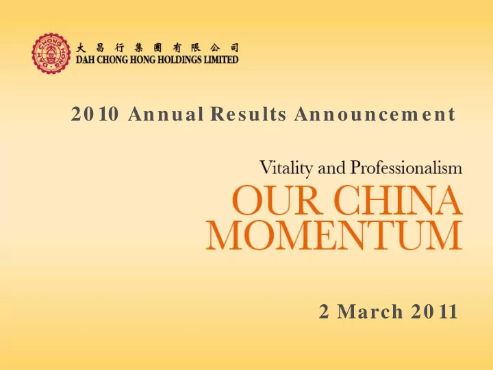 20 10 annual results announcem ent 2 march 20 11