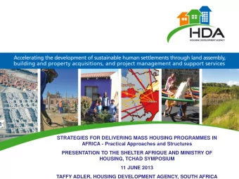 AFRICA - Practical Approaches and Structures  PRESENTATION TO THE SHELTER AFRIQUE AND MINISTRY OF