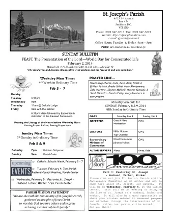 St. Josephs Parish 4023 1 st Avenue  Box 454  Smithers, B.C.  V0J 2N0 Phone: (250) 847-2012