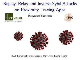 Replay, Relay and Inverse-Sybil Attacks  on Proximity Tracing Apps  Krzysztof Pietrzak  2020