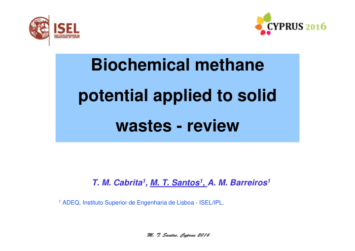 biochemical methane potential applied to solid wastes