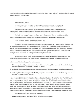 John Arbuckle presentation given at the Mother Earth News Fair in Seven Springs, PA in September