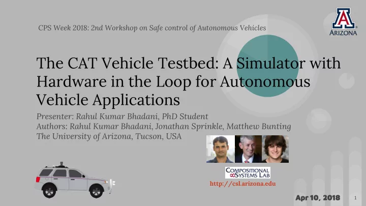 the cat vehicle testbed a simulator with hardware in the