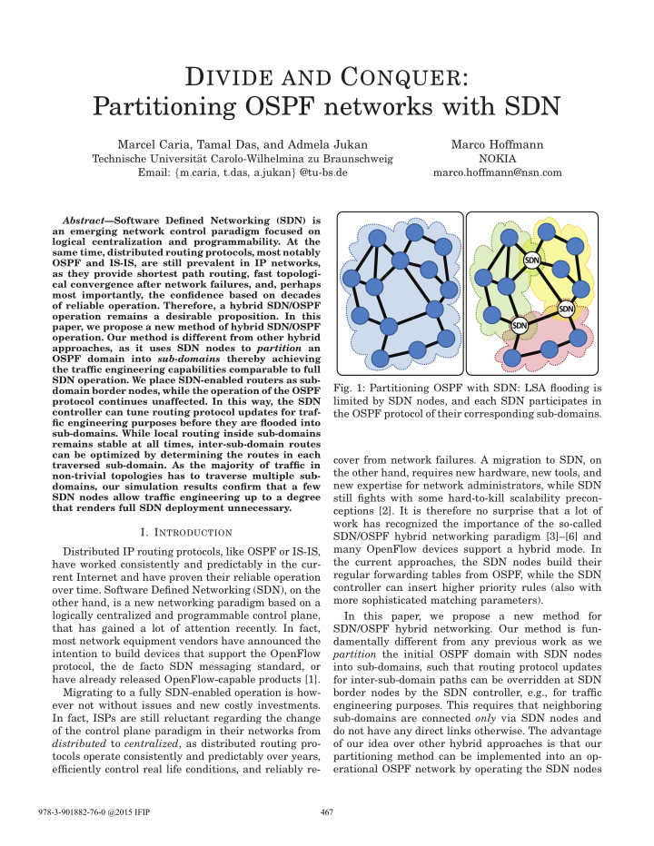d ivide and c onquer partitioning ospf networks with sdn