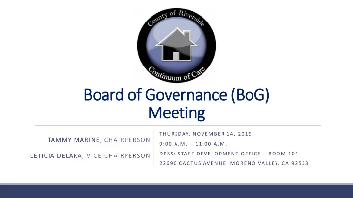 boar ard o of governance e bog mee eeting g