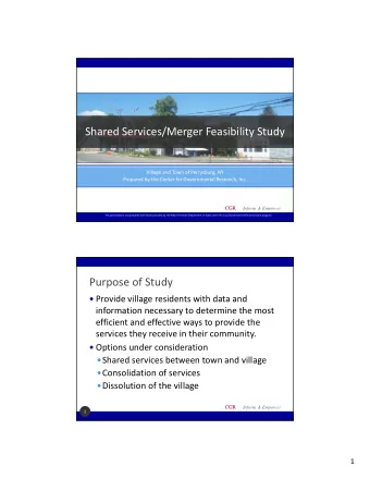 Shared Services/Merger Feasibility Study Village and Town of Perrysburg, NY Prepared by the Center