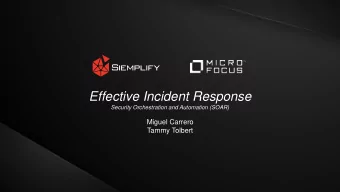 Effective Incident Response  Security Orchestration and Automation (SOAR)  Miguel Carrero  Tammy