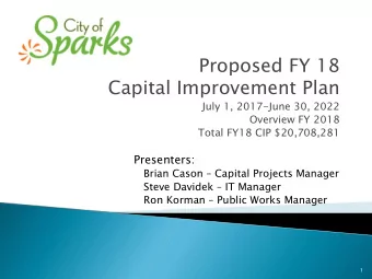 Capital Improvement Plan  July 1, 2017-June 30, 2022  Overview FY 2018  Total FY18 CIP $20,708,281