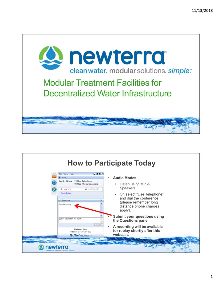 modular treatment facilities for decentralized water