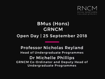 GRNCM  Open Day | 25 September 2018  Professor Nicholas Reyland  Head of Undergraduate Programmes
