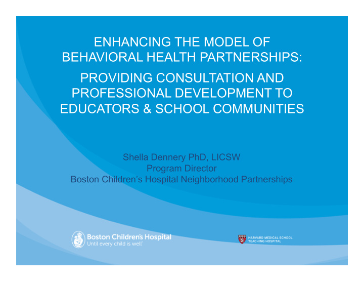 enhancing the model of behavioral health partnerships