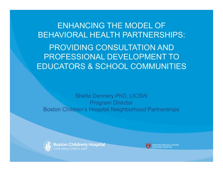enhancing the model of behavioral health partnerships