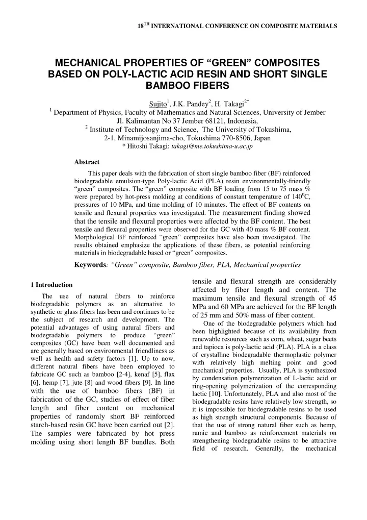 mechanical properties of green composites based on poly