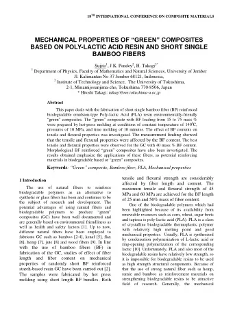 MECHANICAL PROPERTIES OF GREEN COMPOSITES  BASED ON POLY-LACTIC ACID RESIN AND SHORT SINGLE