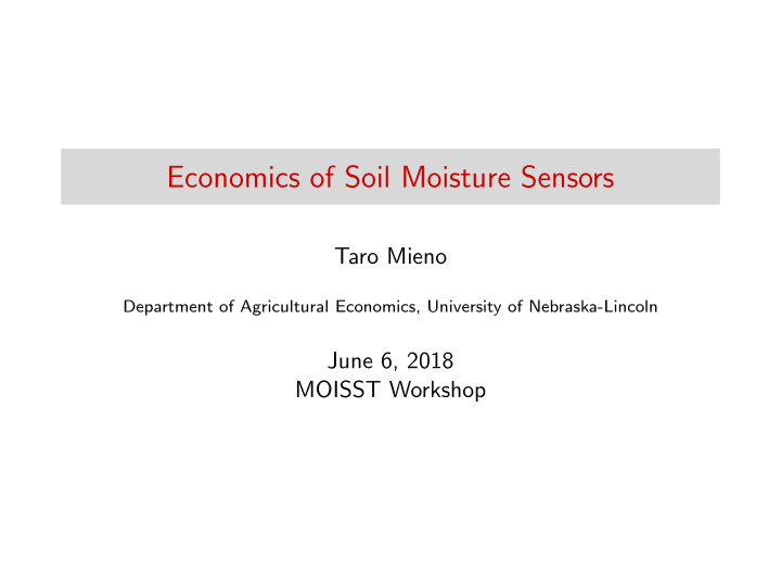 economics of soil moisture sensors