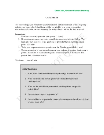 Green Jobs, Greener Business Training  CASE STUDY  The succeeding pages present for your