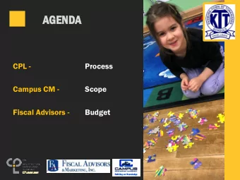 AG  AGENDA  CPL -  Process  Campus CM -  Scope  Fiscal Advisors -  Budget  WE ARE YOUR CPL TEAM