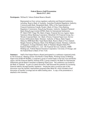 Federal Reserve Staff Presentation  March 25-27, 2012 Participants: William R. Nelson (Federal